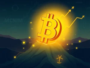 A strong Bitcoin symbol anchored above $115,000, representing BTC stability driven by institutional demand.