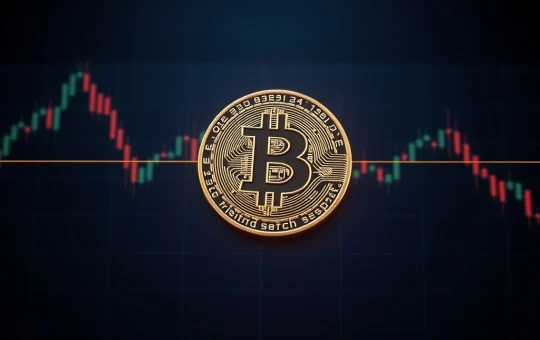 A digital chart showing the Bitcoin price caught in a narrow range, illustrating the current BTC technical analysis stalemate.