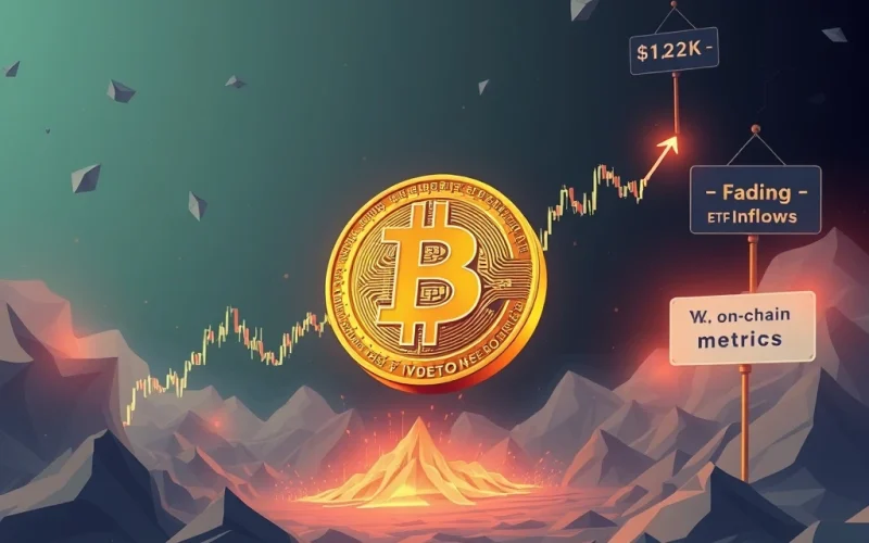 Bitcoin price struggles near $122K as ETF flows decline and on-chain metrics weaken.