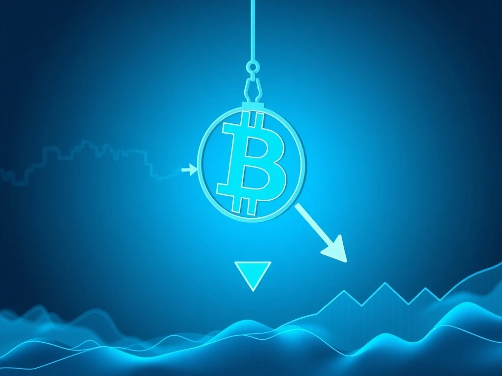 A chart showing a sharp Bitcoin price drop, indicating a potential retest of a critical support level.