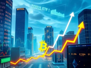 Charts showing Bitcoin price reaching new highs and Ethereum ETF inflows, symbolizing robust institutional demand in the crypto market.