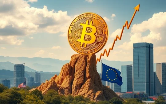 A chart showing Bitcoin price exploding upwards, reflecting a historic surge driven by institutional demand.