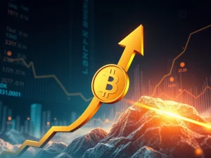 A dynamic chart showing a dramatic Bitcoin price surge, illustrating its rise driven by institutional adoption and market confidence.