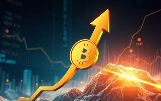 A dynamic chart showing a dramatic Bitcoin price surge, illustrating its rise driven by institutional adoption and market confidence.