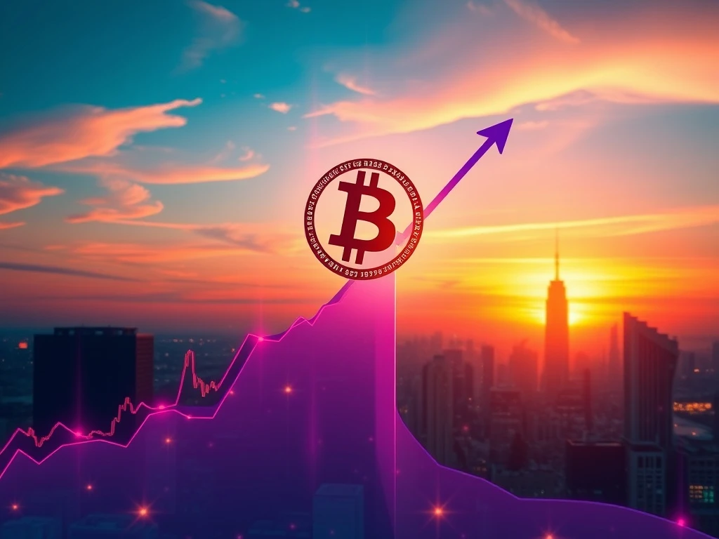 A visual representation of Bitcoin's price surge, with charts showing upward trends and a strong Bitcoin symbol, reflecting renewed institutional buying.