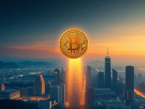A golden Bitcoin symbol ascending, representing the recent Bitcoin price surge driven by institutional adoption and technological advancements.