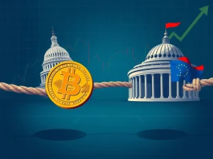 Bitcoin's price caught in a tug-of-war between US-EU trade tensions, highlighting market uncertainty and **Bitcoin price** dynamics.