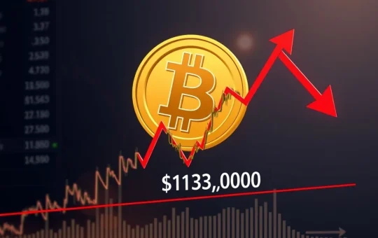 Bitcoin price chart showing a rising wedge pattern nearing a critical $113K test, signaling potential market volatility and a Bitcoin correction.