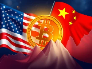 Bitcoin price soaring amidst global trade discussions, illustrating the crypto market's positive reaction to the US-China trade truce extension.