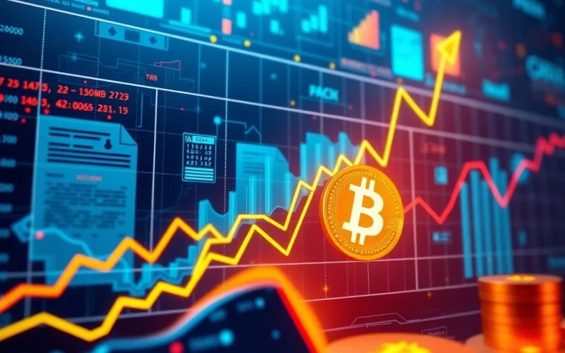 A digital representation of Bitcoin's price reaching a new record high, symbolizing significant crypto adoption and regulatory advancements.