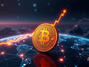 A dynamic chart showing Bitcoin's price surge, highlighting the growing interest in Remittix RTX for efficient crypto remittances.