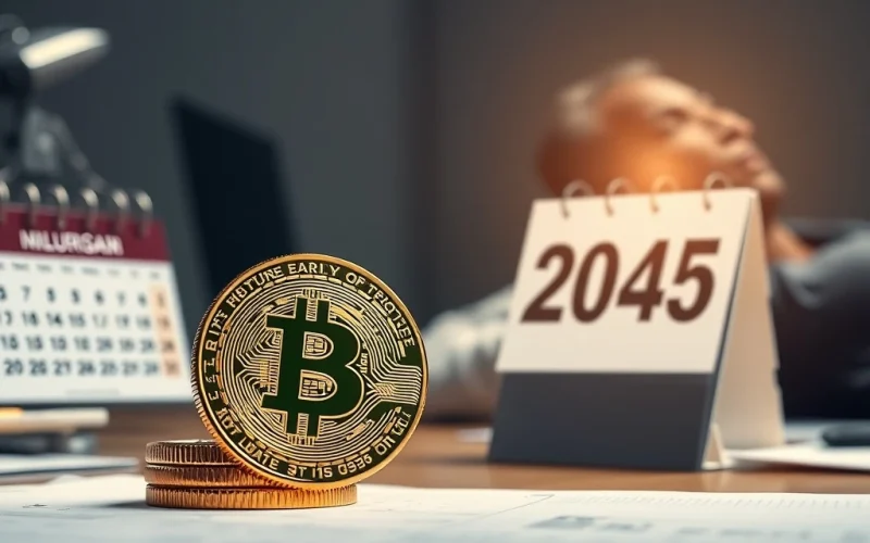 A small stack of Bitcoin coins symbolizing the potential for Bitcoin retirement by 2045, offering financial freedom.