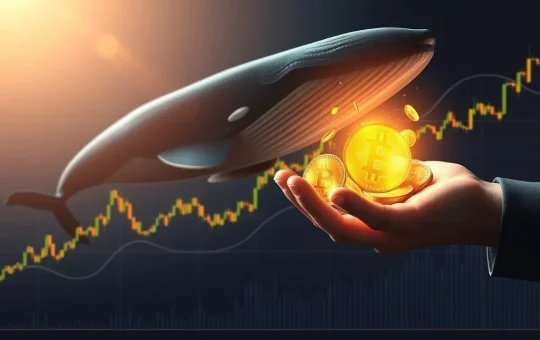 A digital representation of a massive Bitcoin sale, with BTC symbols flowing into a stable market chart, highlighting Bitcoin market resilience.