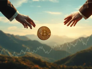 A digital chart showing a sharp decline, with Bitcoin symbols and large arrows indicating a significant Bitcoin short surge impacting market sentiment.