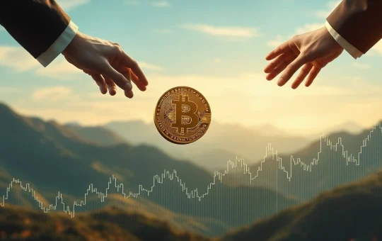 A digital chart showing a sharp decline, with Bitcoin symbols and large arrows indicating a significant Bitcoin short surge impacting market sentiment.