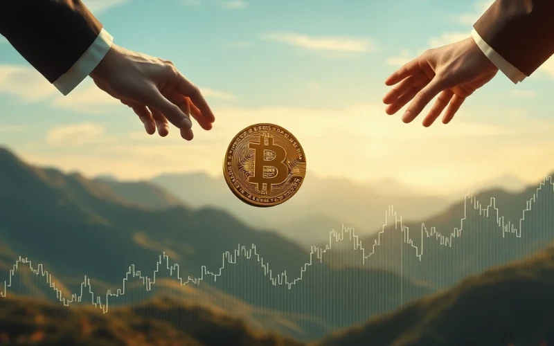 A digital chart showing a sharp decline, with Bitcoin symbols and large arrows indicating a significant Bitcoin short surge impacting market sentiment.