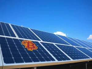 Solar panels powering Bitcoin treasury strategy with clean energy