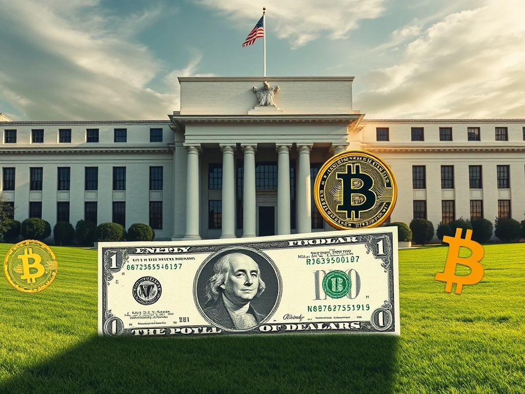 A visual representation of Bitcoin, stablecoins, and the US dollar, illustrating the potential impact of stablecoin surge on dollar purchasing power.