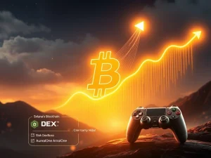 A vibrant chart showing a significant Bitcoin surge, symbolizing the market's bullish trend and its impact on Solana projects like DexBoss.