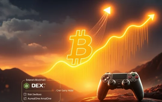 A vibrant chart showing a significant Bitcoin surge, symbolizing the market's bullish trend and its impact on Solana projects like DexBoss.