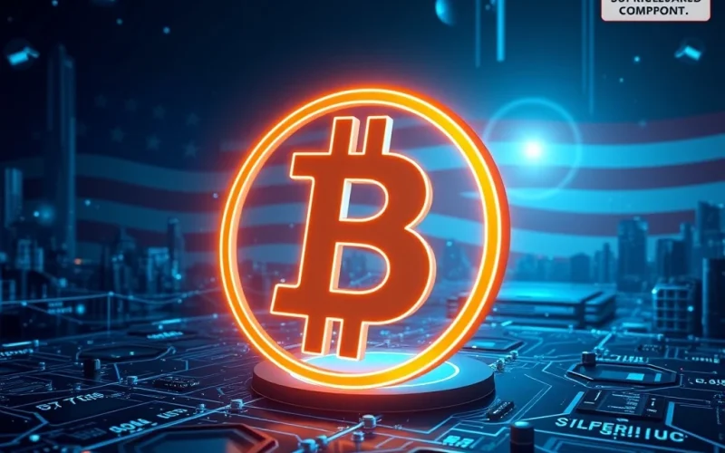 Bitcoin Swift logo with blockchain nodes and regulatory compliance symbols