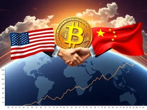 Chart showing a significant Bitcoin surge, illustrating its price reacting to the US-China tariff truce.