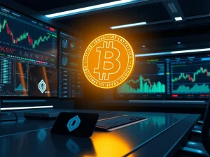 A secure, institutional trading platform symbolizing a massive Bitcoin transaction, highlighting its impact on institutional crypto adoption.