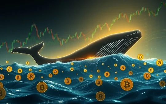 A visual representation of a massive Bitcoin transfer from a dormant wallet, causing ripples of crypto market speculation.
