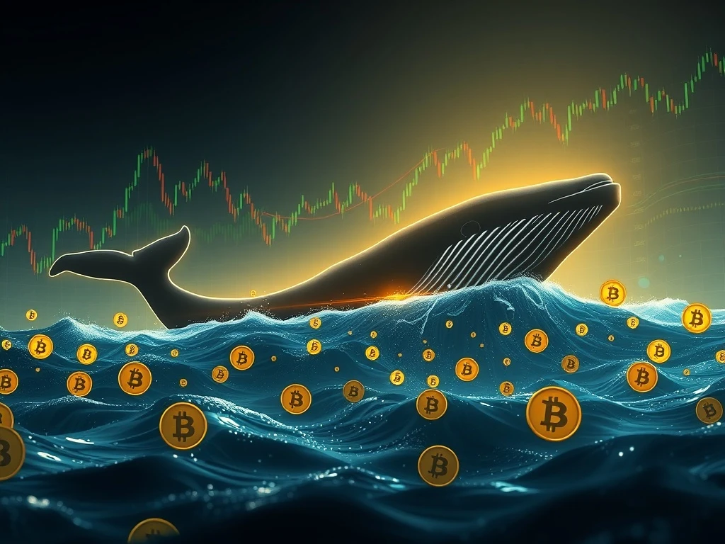 A visual representation of a massive Bitcoin transfer from a dormant wallet, causing ripples of crypto market speculation.