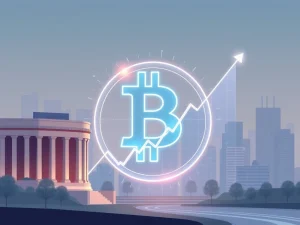 Illustrates the Bitcoin transformation towards stability, with institutional finance symbols supporting its future growth and reduced volatility.