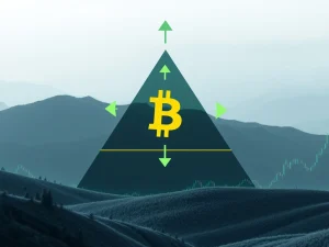 A chart showing Bitcoin's symmetrical triangle pattern, highlighting the crucial breakout point amidst current market uncertainty for Bitcoin News Today.