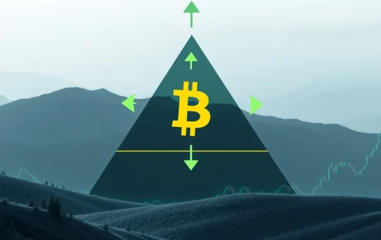 A chart showing Bitcoin's symmetrical triangle pattern, highlighting the crucial breakout point amidst current market uncertainty for Bitcoin News Today.