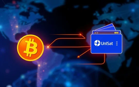 A graphic showing UniSat Wallet streamlining Bitcoin BRC-20 transfers, symbolizing a major leap in crypto efficiency.