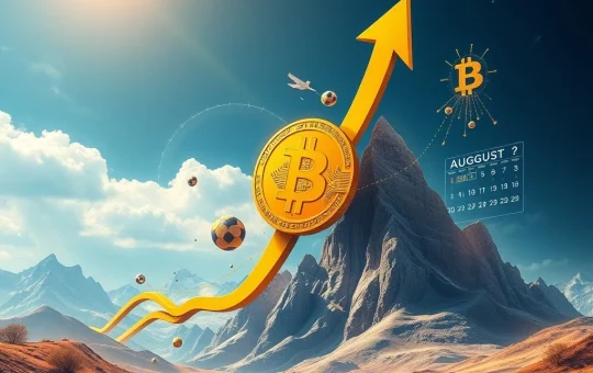 A graph showing Bitcoin's robust surge defying historical August decline, symbolizing strong institutional crypto adoption and market resilience.