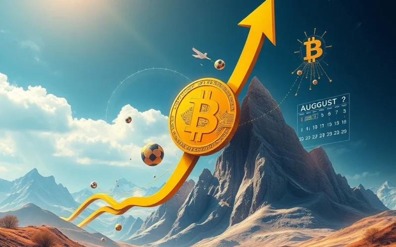 A graph showing Bitcoin's robust surge defying historical August decline, symbolizing strong institutional crypto adoption and market resilience.