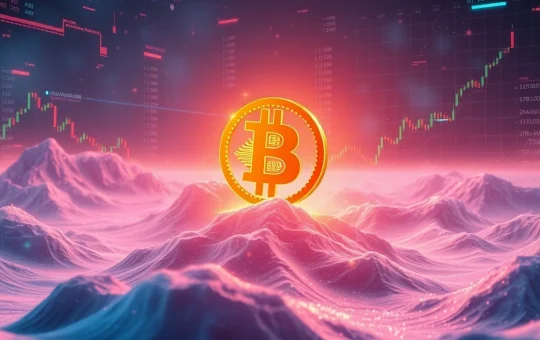 Bitcoin symbol glowing amidst financial charts representing market resilience and unrealized gains.