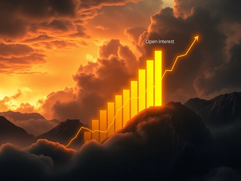 Chart showing Bitcoin volatility with a rising Bybit Open Interest bar, signaling a potential market downturn.