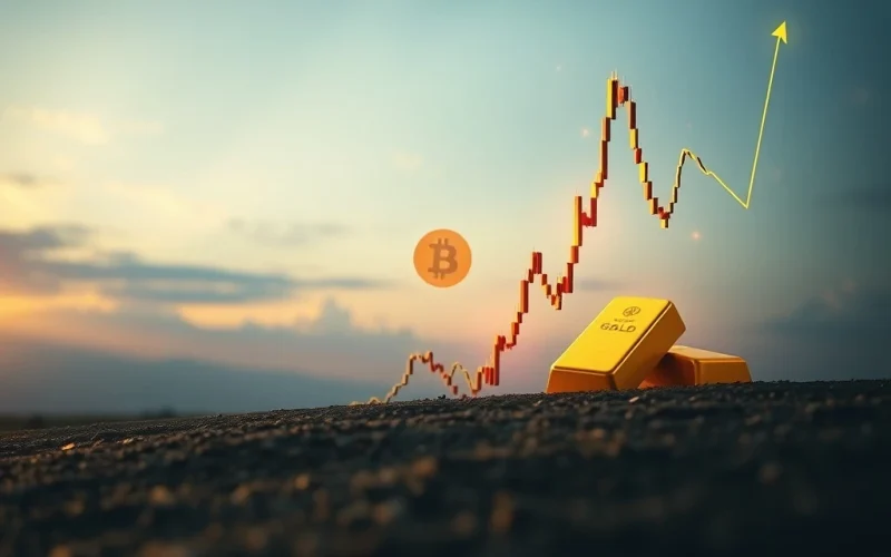 A calm Bitcoin price chart line suddenly breaks into a sharp spike, illustrating the potential for dramatic Bitcoin volatility and cross-asset market shifts.