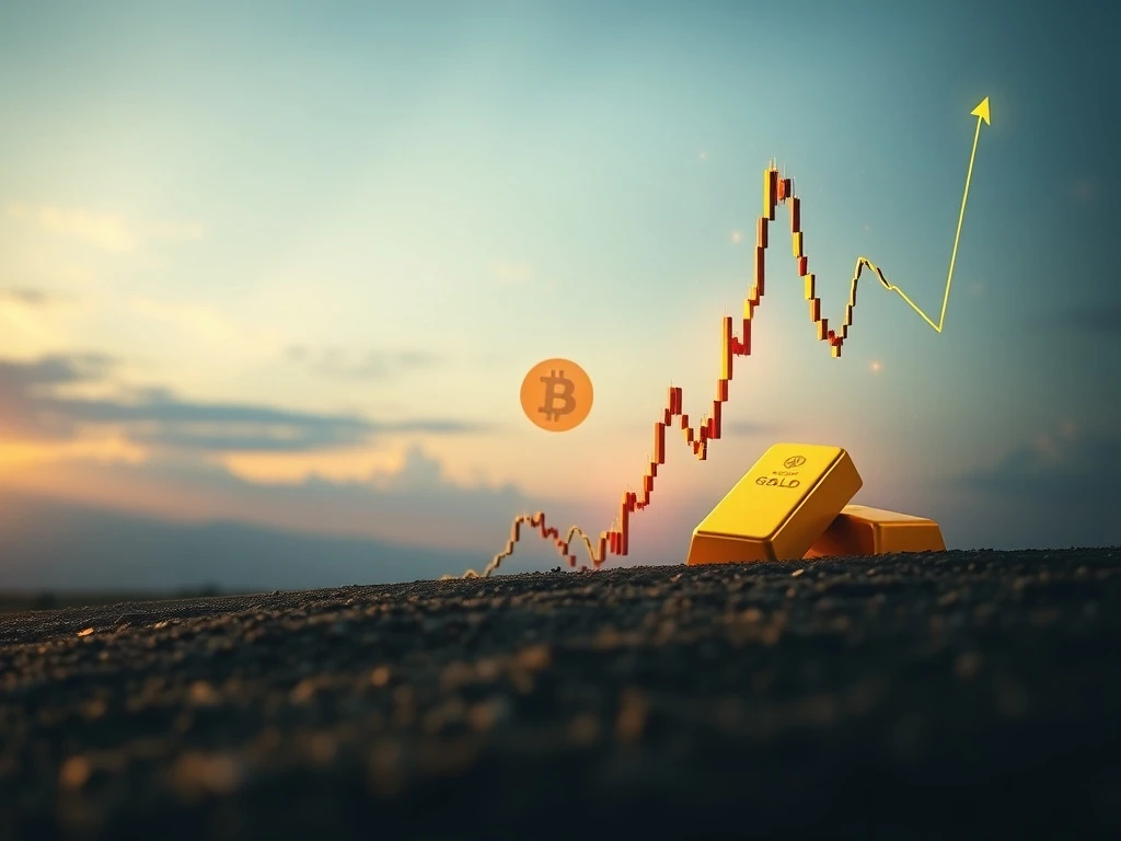 A calm Bitcoin price chart line suddenly breaks into a sharp spike, illustrating the potential for dramatic Bitcoin volatility and cross-asset market shifts.
