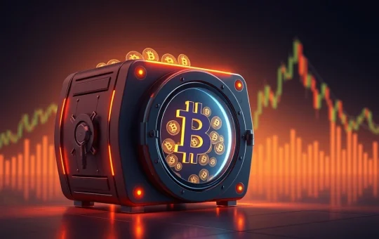 A large, reactivated Bitcoin wallet, symbolized by a glowing digital vault, showing no significant BTC price reaction.