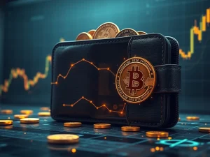 An old, digital Bitcoin wallet opening to reveal a massive BTC transfer, symbolizing the awakening of a dormant Bitcoin wallet and its impact on market speculation.