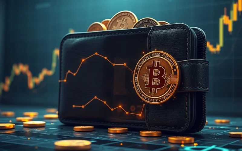 An old, digital Bitcoin wallet opening to reveal a massive BTC transfer, symbolizing the awakening of a dormant Bitcoin wallet and its impact on market speculation.