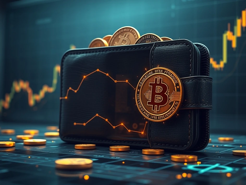 An old, digital Bitcoin wallet opening to reveal a massive BTC transfer, symbolizing the awakening of a dormant Bitcoin wallet and its impact on market speculation.