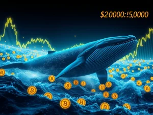 A digital whale representing a major investor pushing Bitcoin price towards a $200,000 target, symbolizing strong conviction in the cryptocurrency's future.