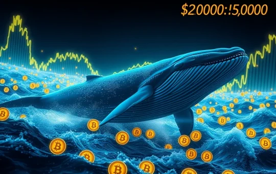 A digital whale representing a major investor pushing Bitcoin price towards a $200,000 target, symbolizing strong conviction in the cryptocurrency's future.