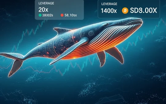 A digital whale investing heavily in Bitcoin and Solana on HyperLiquid, symbolizing a major leveraged crypto trade.