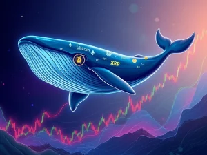 A large digital whale impacting a volatile Bitcoin price prediction chart, symbolizing crypto whale activity and market uncertainty.