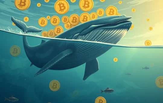 A large digital whale pushes Bitcoin prices higher, symbolizing how Bitcoin whales are driving the current market uptrend.