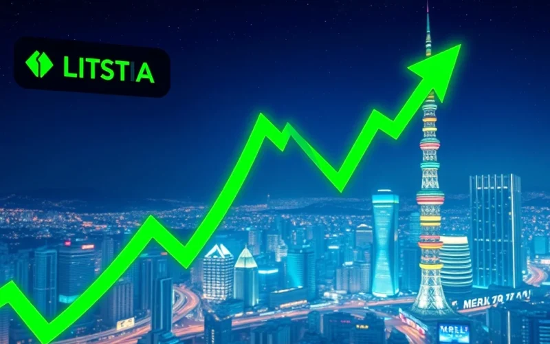 A visual representation of the Bithumb listing impact, showing rising crypto prices and market excitement in South Korea.