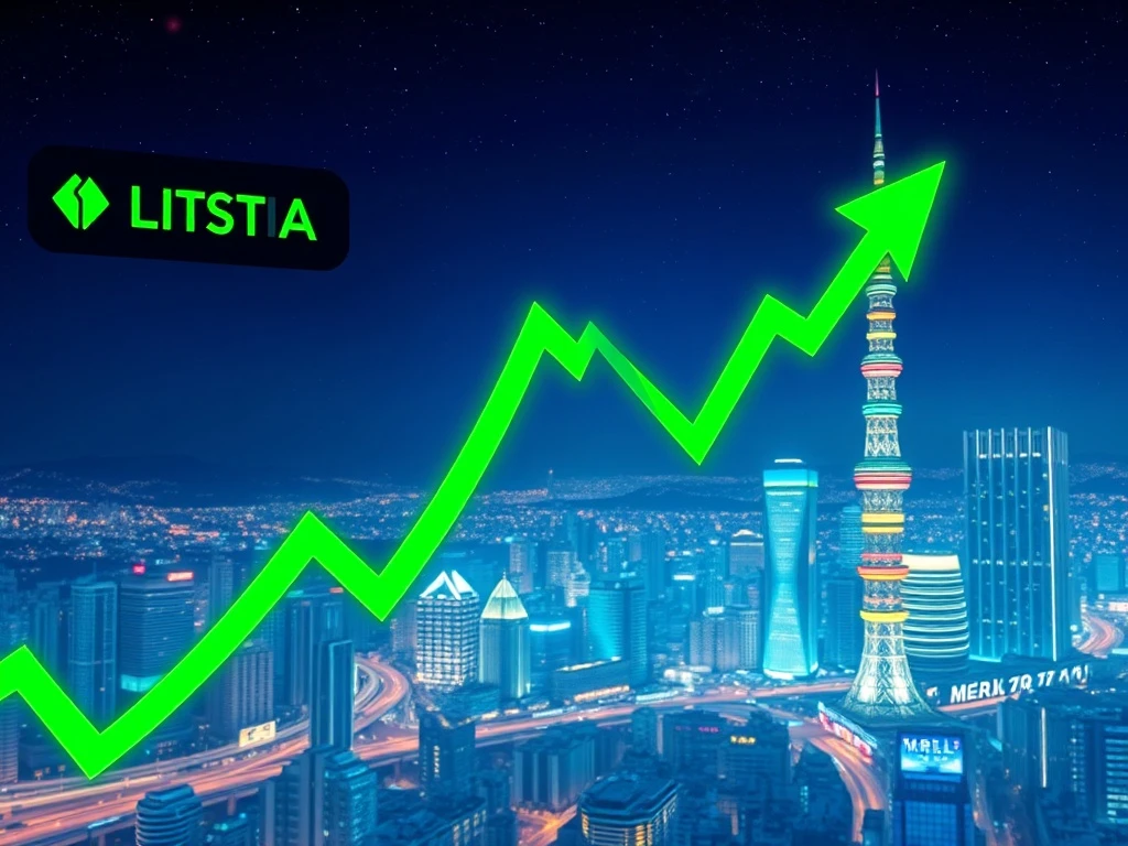 A visual representation of the Bithumb listing impact, showing rising crypto prices and market excitement in South Korea.